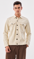 Off White Solid Full Sleeves Regular Casual Jacket for Men